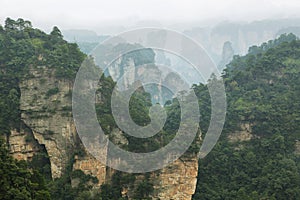 Impressive sandstone pillars in Yangjiajie area