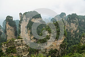 Impressive sandstone pillars in Yangjiajie area