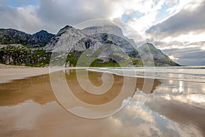 Impressive scenery of a lonely beach at the northern Lofoten isl