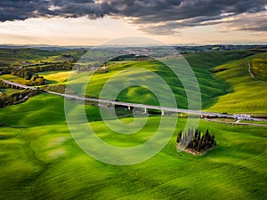 Impressive spring landscape,view with cypresses and vineyards ,Tuscany,Italy photo