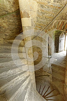 Spiral staircase in old castle. Cardiff stone doorway photo