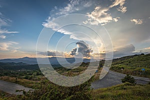 Impressive sunset over the saddle of the generals, a town above the city of Bobbio photo