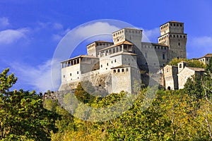 Impressive Torrechiara castle and vineyards,Emilia Romagna,near Parma,Italy. photo