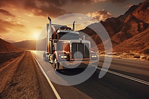 Impressive truck speeds along a highway in summer, dramatic. Ai generated