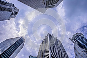 Impressive urban view on central business area of modern skyscrapers and buildings symbol of financial power and economic developm