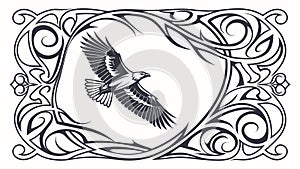 Ornate frame with soaring eagle, majestic wildlife emblem, vector design Generative AI