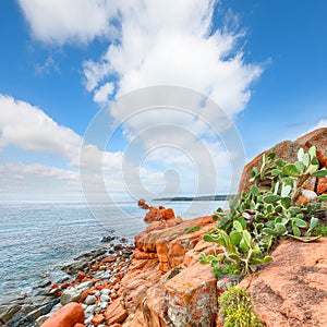 Impressive view of Red Rocks (is Scoglius Arrubius) on Cea beach photo