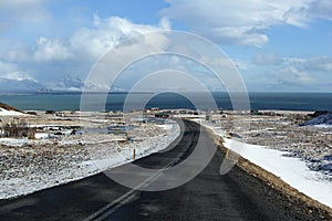 Impressive volcanic landscape at the ringroad in Iceland photo