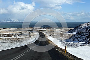 Impressive volcanic landscape at the ringroad in Iceland photo