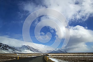 Impressive volcanic landscape at the ringroad in Iceland photo