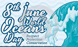 Impressive Wave Design for World Oceans Day Celebration, Vector Illustration