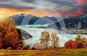 Impressively beautiful Fairy-tale mountain lake in Austrian Alps. Beautiful mountain landscape in the Alps with Zeller