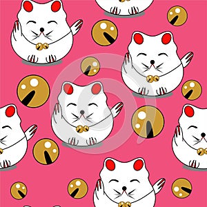 Cute Maneki Neko Pattern Seamless photo