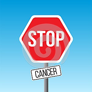 Stop cancer sign blue background.