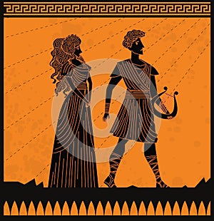 Eurydice and orpheus orange and black scene photo