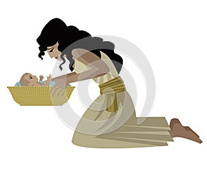 Baby moses in a basket and mother in the river old testament tale photo