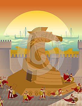 Trojan troy horse ambush scene photo