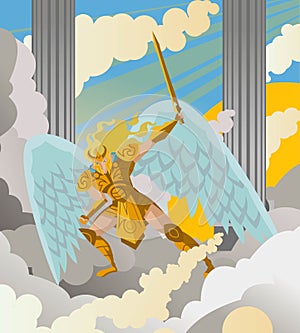 Angel warrior with sword on heaven