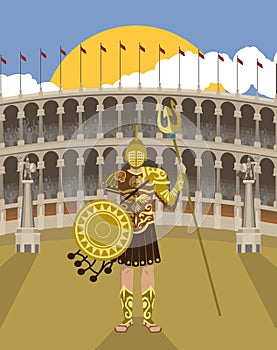 Gladiator warrior in the arena with net and gladius sword photo