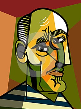 Bald man cubist painter portrait photo