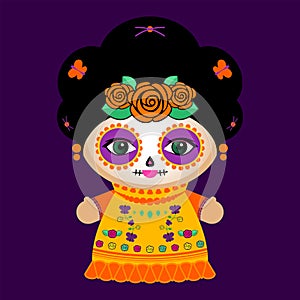 Day Of The Dead Classic Mexican Catrina Doll vector illustration.