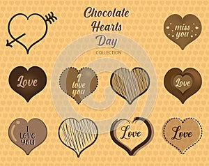 Collection of hand drawn hearts, chocolate themed photo