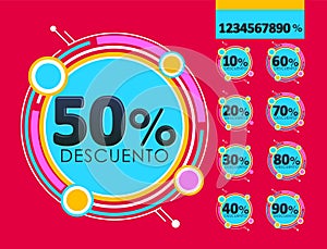 Descuento, Discount spanish text, Offer Editable online sale. photo