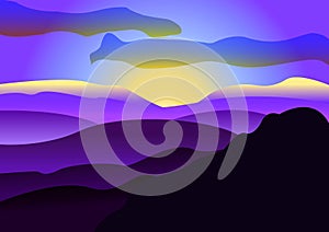 Illustration of a sunset with blue gradients