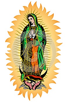 Virgin of Guadalupe, Mexican Virgen de Guadalupe color vector illustration photo