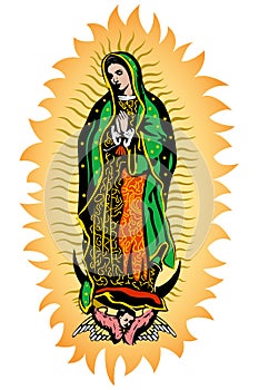 Virgin of Guadalupe, Mexican Virgen de Guadalupe color vector illustration