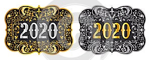 2020 New year Cowboy belt buckle gold and silver design, 2020 western badge photo