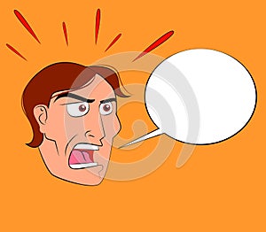 ImprimirVector illustration of a young man shouting something in an empty comic balloon to write whatever he wants