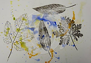 Imprints of leaves - Graphics - monoprint