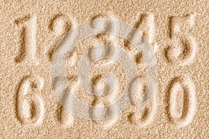 Imprints of numbers on a golden sand background