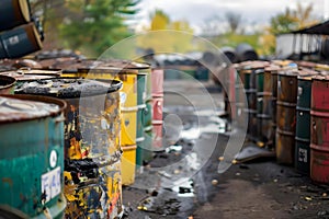 Improper Handling of Toxic Materials in Barrels at Hazardous Waste Disposal Site. Concept Hazardous