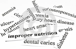 Improper nutrition. Health care concept of diseases caused by unhealthy nutrition