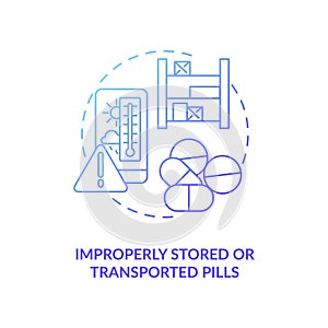 Improperly stored or transported pills concept icon