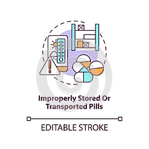 Improperly stored or transported pills concept icon
