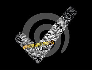 Improvement Process check mark word cloud, business concept background