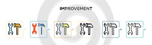 Improvement vector icon in 6 different modern styles. Black, two colored improvement icons designed in filled, outline, line and