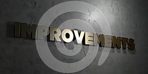 Improvements - Gold text on black background - 3D rendered royalty free stock picture