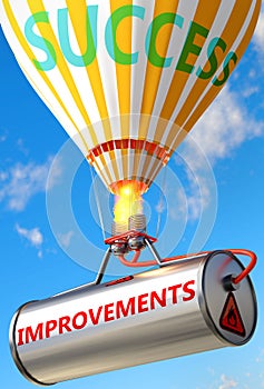 Improvements and success - pictured as word Improvements and a balloon, to symbolize that Improvements can help achieving success