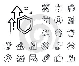 Improving safety line icon. Increased privacy sign. Salaryman, gender equality and alert bell. Vector