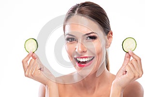 Improving undereye skin with cucumber slices photo