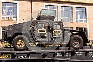 Improvised armored car of terrorists on a railway flatcar