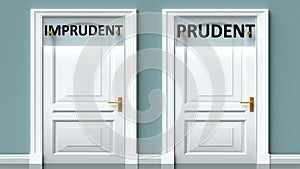 Imprudent and prudent as a choice - pictured as words Imprudent, prudent on doors to show that Imprudent and prudent are opposite photo