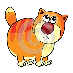 Impudent fat red cat in stripes, cartoon illustration, isolated object on white background, vector