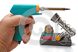 Impulse soldering iron in hand