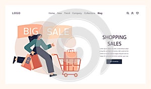 Impulsive buying web banner or landing page. Shopaholic money problems.