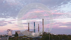 Inactive Bucharest South Power Station (CET Sud) at sunset, a thermal power plant